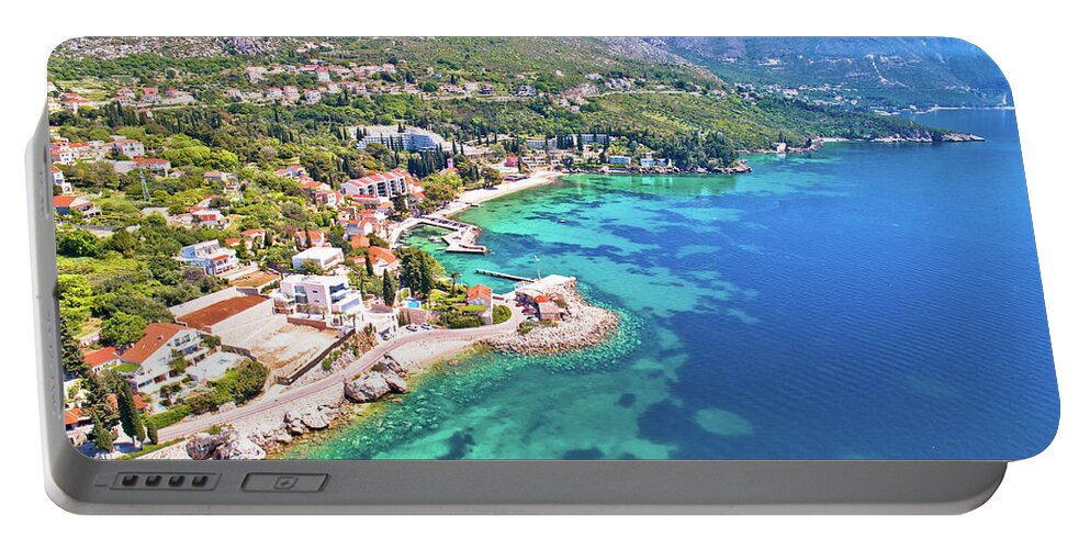 Coast Portable Battery Charger featuring the photograph Dubrovnik region waterfront in Mlini and Srebreno aerial view #2 by Brch Photography