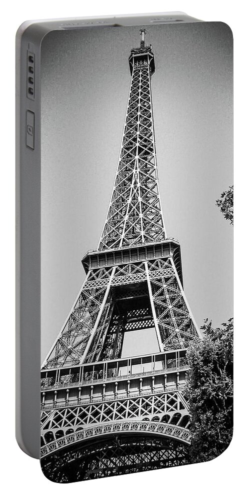 France Portable Battery Charger featuring the photograph Eiffel Tower in Black and White #2 by Jim Feldman