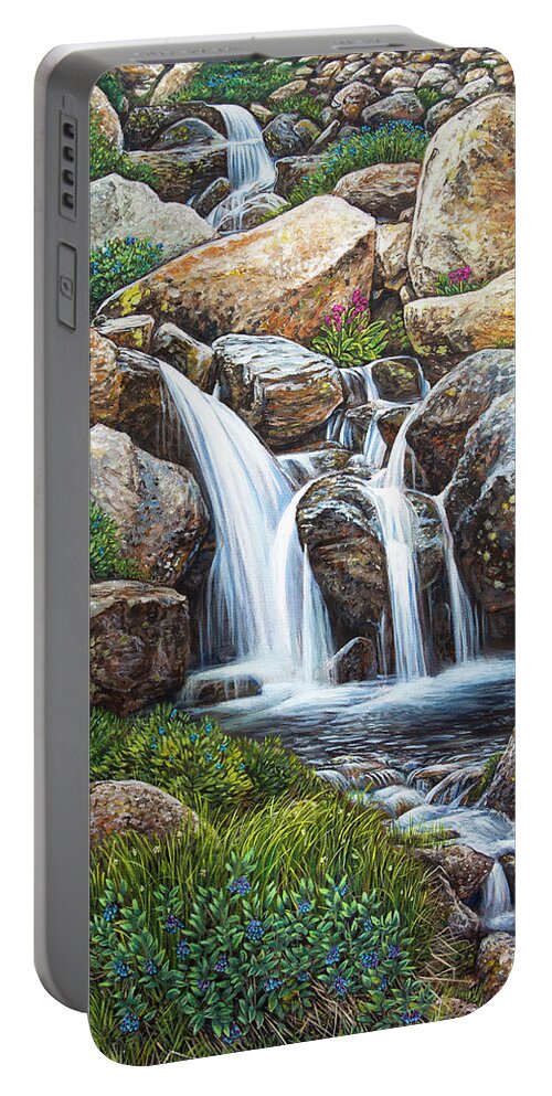 Waterfall Portable Battery Charger featuring the painting Flowing #1 by Aaron Spong