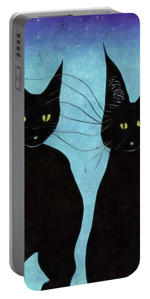 Black Cats Portable Battery Charger featuring the digital art Friends Forever #2 by Ally White