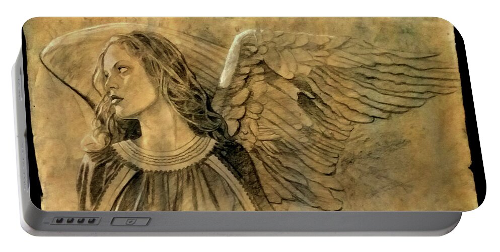 Whelan Art Portable Battery Charger featuring the drawing Guardian Angel by Patrick Whelan