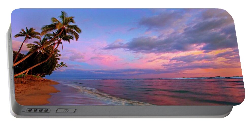 Lahaina Sunset Beach Palmtrees Clouds Seascape Portable Battery Charger featuring the photograph Lahaina Sunset #2 by James Roemmling
