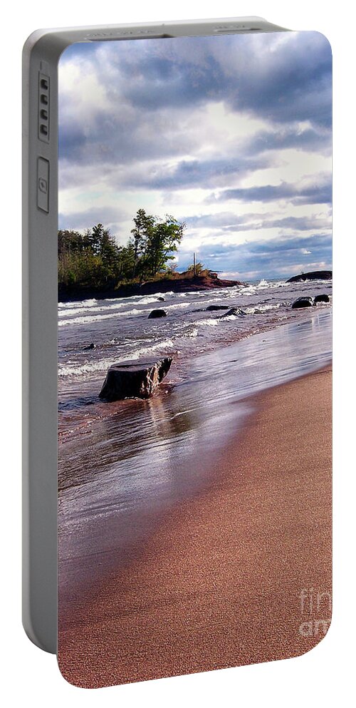 Photography Portable Battery Charger featuring the photograph Lake Superior Shoreline by Phil Perkins