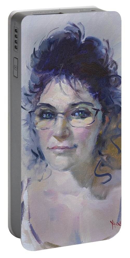 Portrait Portable Battery Charger featuring the painting Ledy by Ylli Haruni