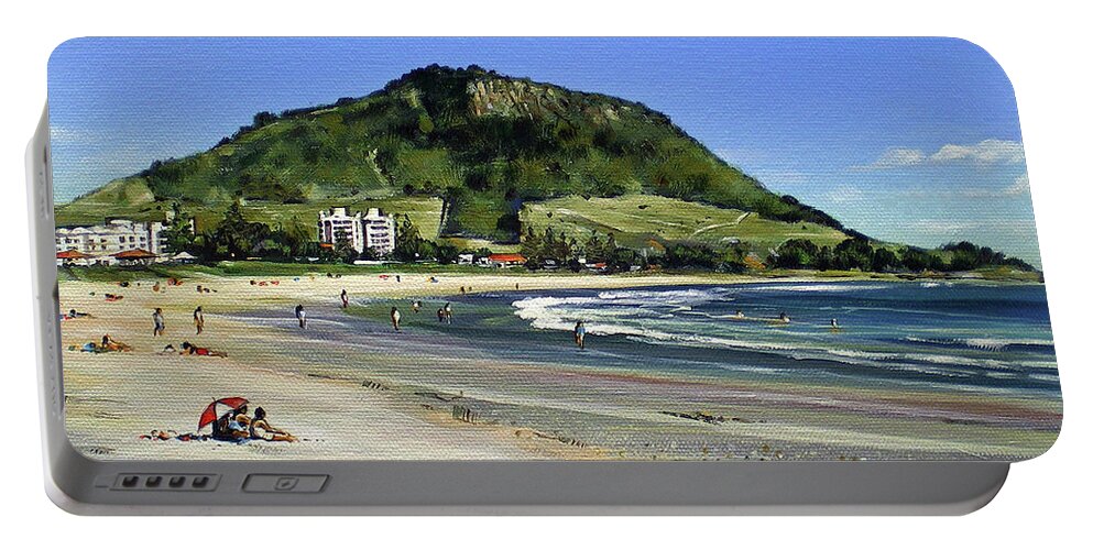 Mount Maunganui Portable Battery Charger featuring the painting Mt Maunganui Beach 081209 #1 by Sylvia Kula