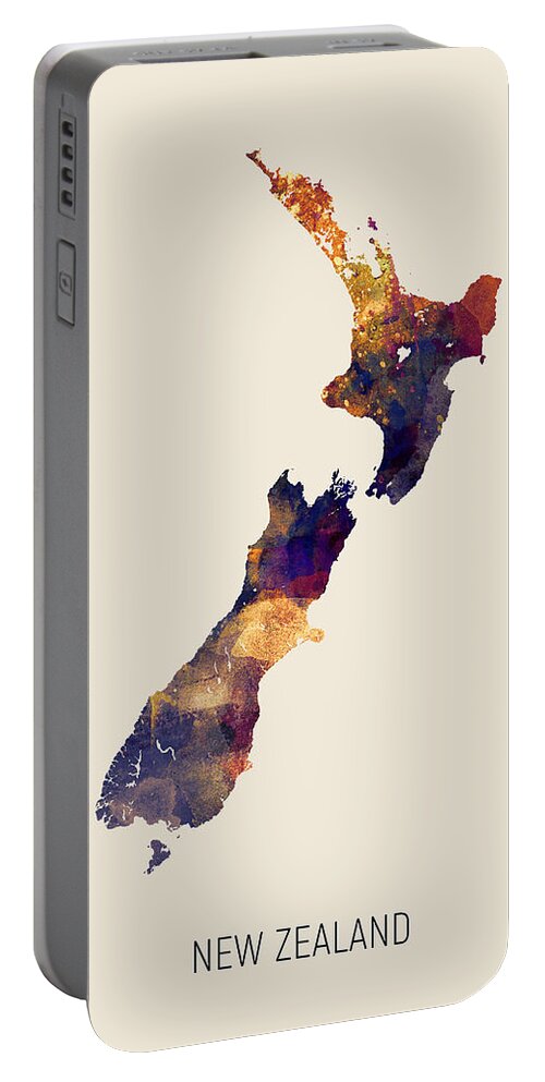 New Zealand Portable Battery Charger featuring the digital art New Zealand Watercolor Map by Michael Tompsett