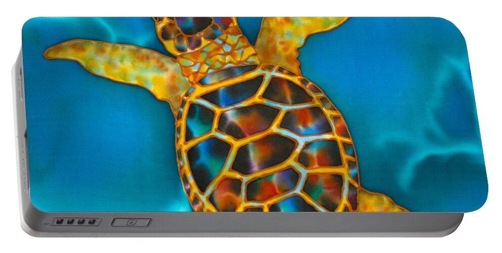 Sea Turtle Portable Battery Charger featuring the painting Opal Sea Turtle #1 by Daniel Jean-Baptiste