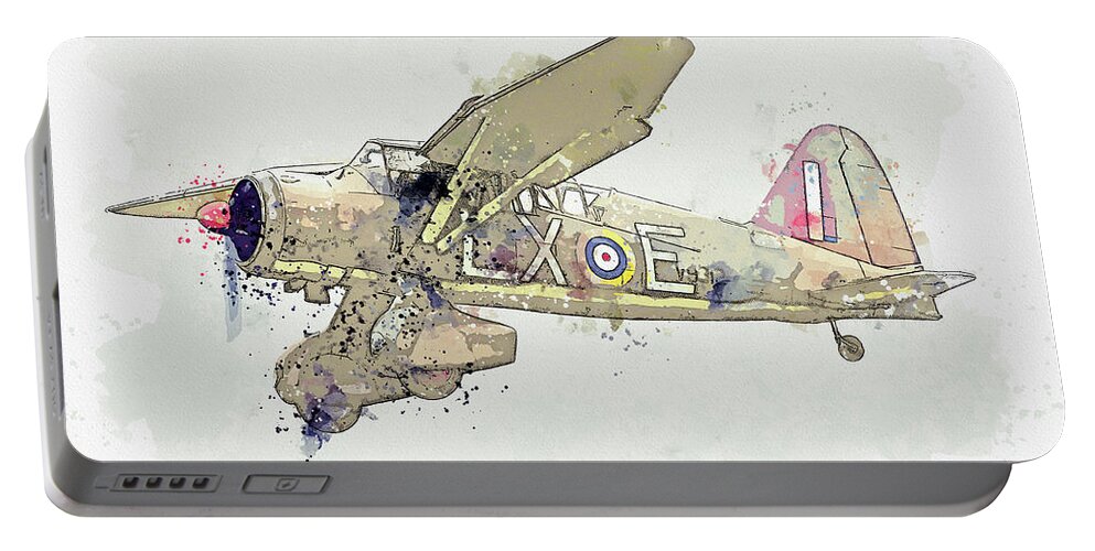 Plane Portable Battery Charger featuring the painting RAF Westland Lysander V G-CCOM Vintage Aircraft - Classic War Birds - Planes watercolor by Ahmet Asa #2 by Celestial Images
