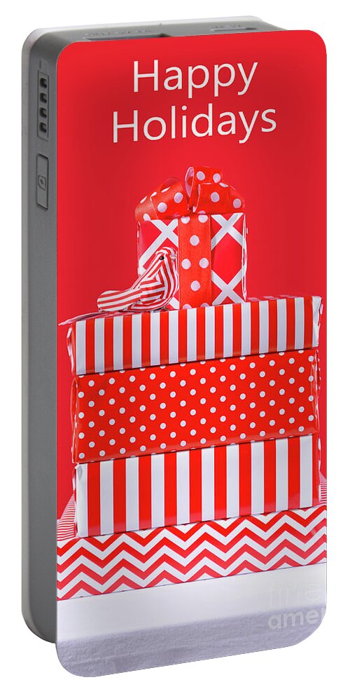 Bag Portable Battery Charger featuring the photograph Red and White Christmas Gifts #2 by Milleflore Images