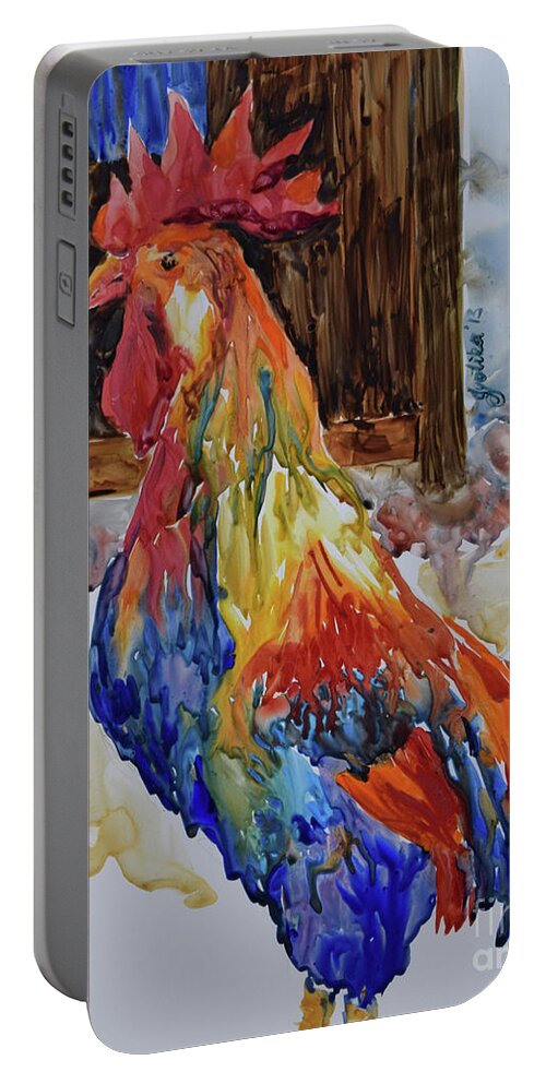  Portable Battery Charger featuring the painting Rooster by Jyotika Shroff