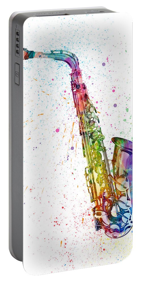 Saxophone Portable Battery Charger featuring the digital art Saxophone Abstract Watercolor by Michael Tompsett
