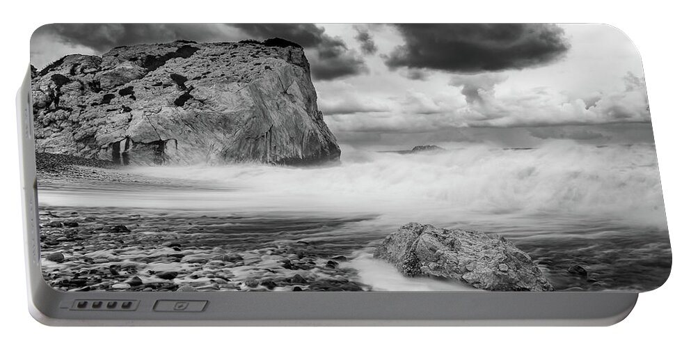Seascape Portable Battery Charger featuring the photograph Seascape with windy waves during stormy weather. by Michalakis Ppalis