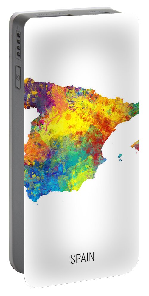Spain Portable Battery Charger featuring the digital art Spain Watercolor Map #2 by Michael Tompsett
