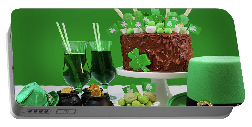 Buckle Portable Battery Charger featuring the photograph St Patricks Day Party Table with Chocolate Cake #2 by Milleflore Images
