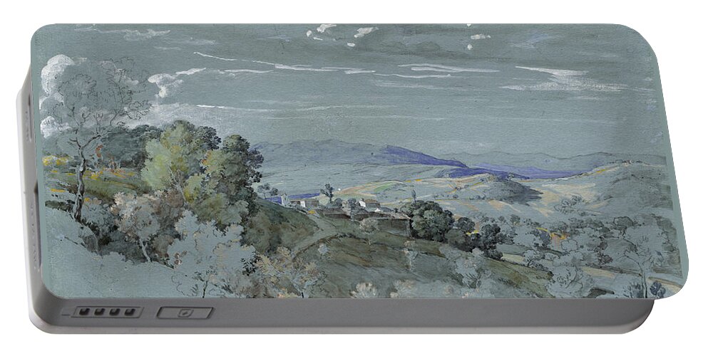 Johann Georg Von Dillis Portable Battery Charger featuring the drawing The Hills of Umbria near Perugia by Johann Georg von Dillis