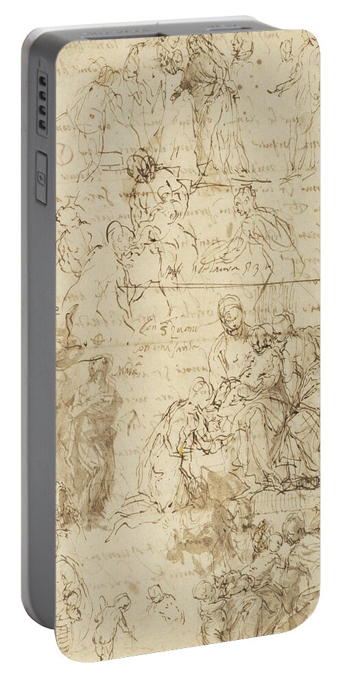 Paolo Veronese Portable Battery Charger featuring the drawing The Mystic Marriage of Saint Catherine and other studies #4 by Paolo Veronese