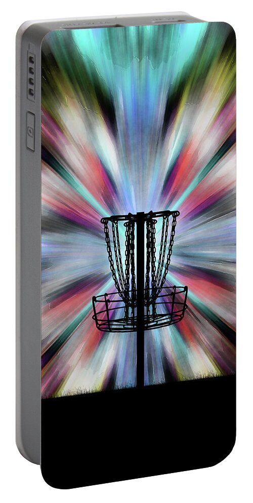 Disc Golf Portable Battery Charger featuring the digital art Tie Dye Disc Golf Basket by Phil Perkins