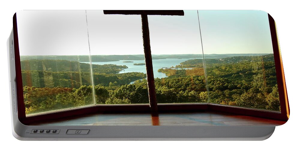Table Rock Lake Portable Battery Charger featuring the photograph Top of the Rock Stone Chapel by Lens Art Photography By Larry Trager