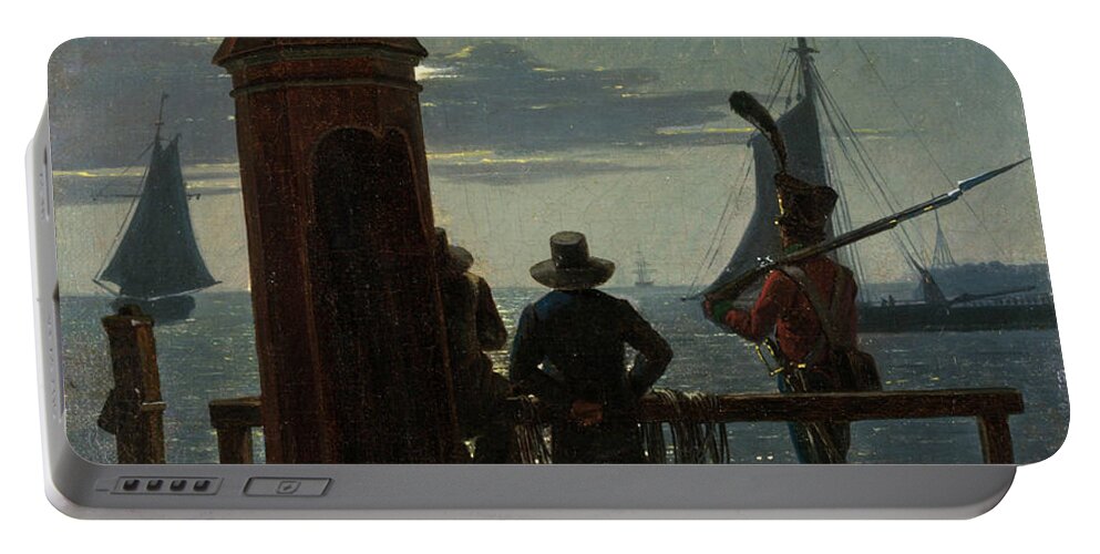 Martinus Rorbye Portable Battery Charger featuring the painting View from the Citadel Ramparts in Copenhagen by Moonlight #3 by Martinus Rorbye