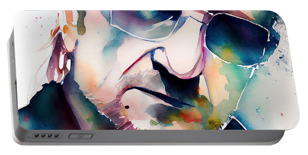 Bono Portable Battery Charger featuring the mixed media Watercolour Of Bono #2 by Smart Aviation