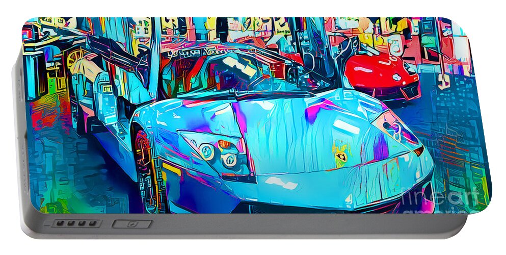 Wingsdomain Portable Battery Charger featuring the photograph 2010 Lamborghini LP670-4 Super Veloce in Popular Culture Action Comics Style Art 20210716 Long by Wingsdomain Art and Photography