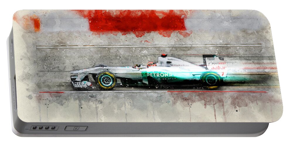 Formula 1 Portable Battery Charger featuring the digital art 2011 Petronas Mercedes by Geir Rosset