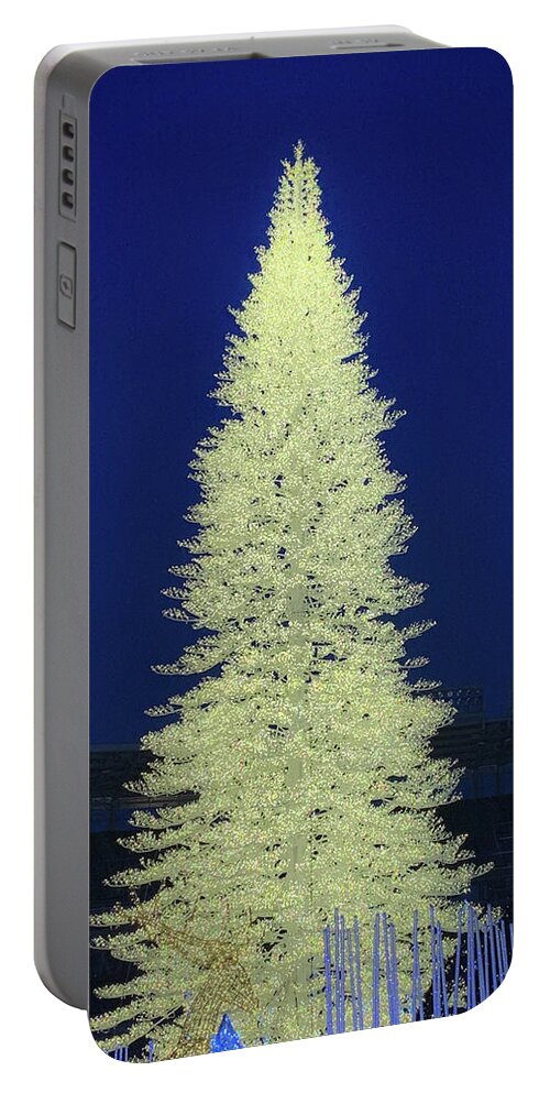 Holiday Lights Portable Battery Charger featuring the photograph 2019 Enchant - White Light Tree by Lora J Wilson