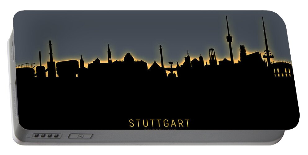 Stuttgart Portable Battery Charger featuring the digital art Stuttgart Germany Skyline by Michael Tompsett