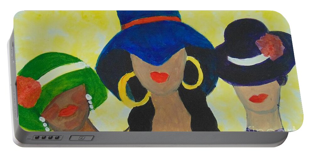 Women Portable Battery Charger featuring the painting 3 Amigas by Saundra Johnson