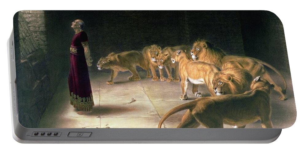 Daniel In The Lions Den Portable Battery Charger featuring the painting Daniel in the Lions Den #3 by Briton Riviere