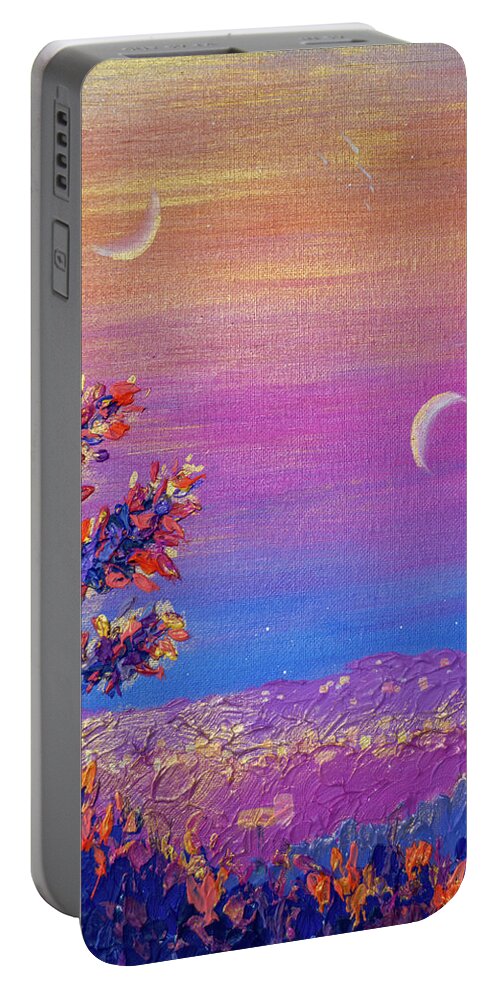 Landscape Portable Battery Charger featuring the painting Daniela's Sunrise Fragment #3 by Ashley Wright
