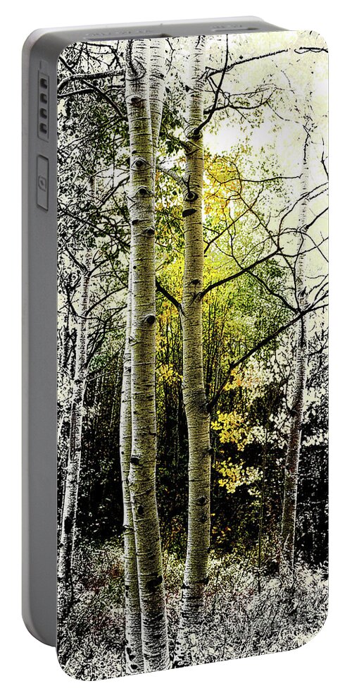 Aspens Portable Battery Charger featuring the digital art 3 Dissolving Aspens by Deb Nakano