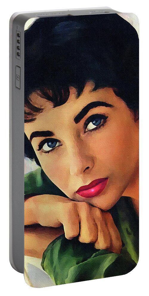 Elizabeth Portable Battery Charger featuring the digital art Elizabeth Taylor #2 by Movie World Posters