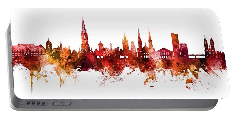 Freiburg Portable Battery Charger featuring the digital art Freiburg Germany Skyline by Michael Tompsett