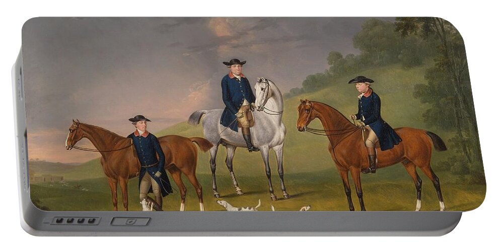 Francis Sartorius Portable Battery Charger featuring the painting John Corbet, Sir Robert Leighton and John Kynaston with their Horses and Hounds #4 by Francis Sartorius