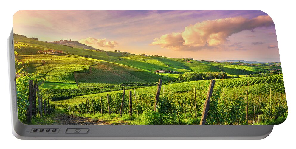 Vineyards Portable Battery Charger featuring the photograph Langhe vineyards view, Barolo and La Morra, Piedmont, Italy Euro #3 by Stefano Orazzini