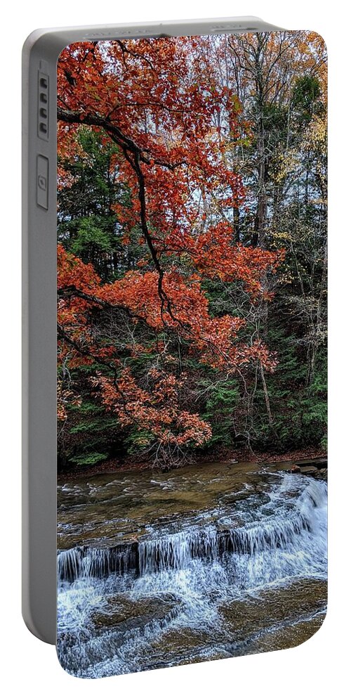 South Chagrin Reservation Portable Battery Charger featuring the photograph Quarry Rock Falls in the Fall by Brad Nellis