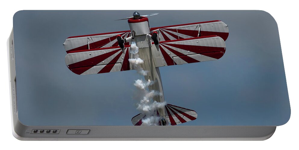 Red Portable Battery Charger featuring the photograph Red and White Airplane by Carolyn Hutchins
