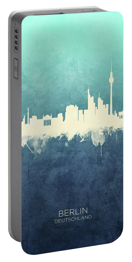 Berlin Portable Battery Charger featuring the digital art Berlin Germany Skyline by Michael Tompsett