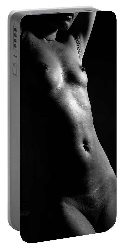 Black And White Portable Battery Charger featuring the photograph Nude #30 by Kiran Joshi
