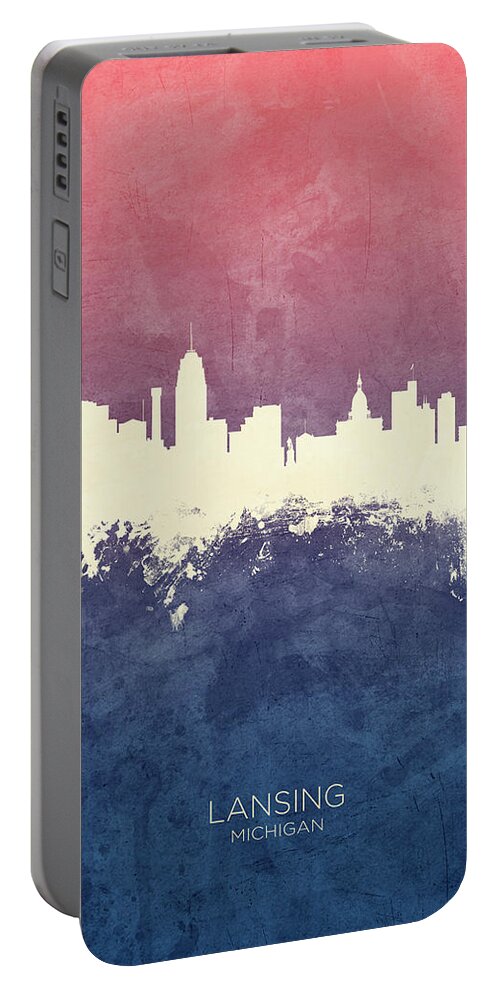 Lansing Portable Battery Charger featuring the digital art Lansing Michigan Skyline by Michael Tompsett
