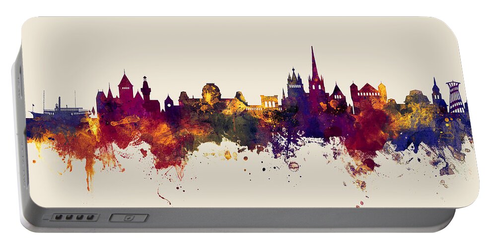 Lausanne Portable Battery Charger featuring the digital art Lausanne Switzerland Skyline by Michael Tompsett
