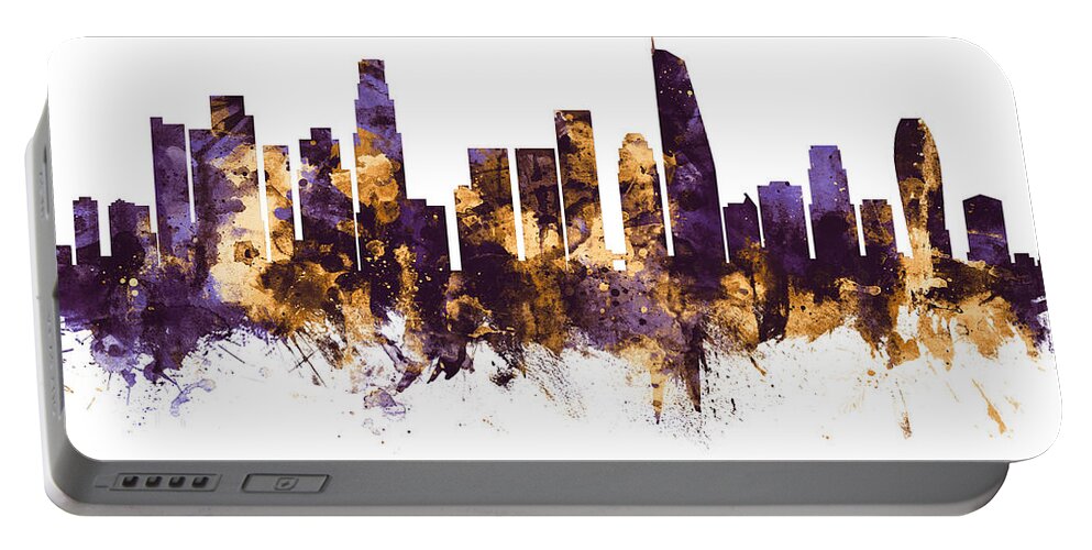 Los Angeles Portable Battery Charger featuring the digital art Los Angeles California Skyline by Michael Tompsett