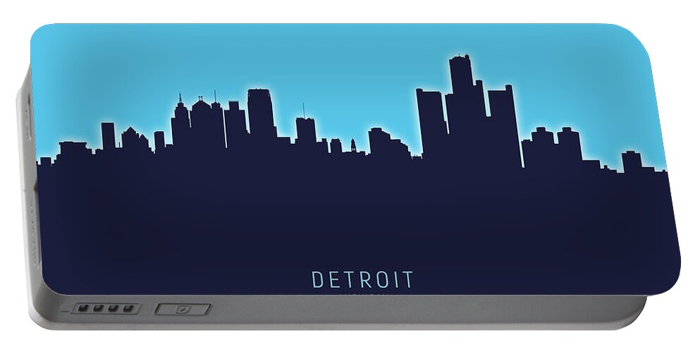Detroit Portable Battery Charger featuring the digital art Detroit Michigan Skyline by Michael Tompsett