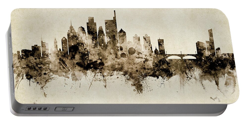 Philadelphia Portable Battery Charger featuring the digital art Philadelphia Pennsylvania Skyline #38 by Michael Tompsett