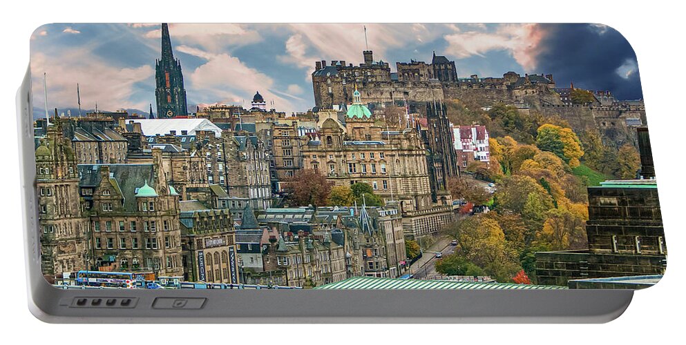 City Of Edinburgh Portable Battery Charger featuring the digital art City of Edinburgh Scotland by SnapHappy Photos