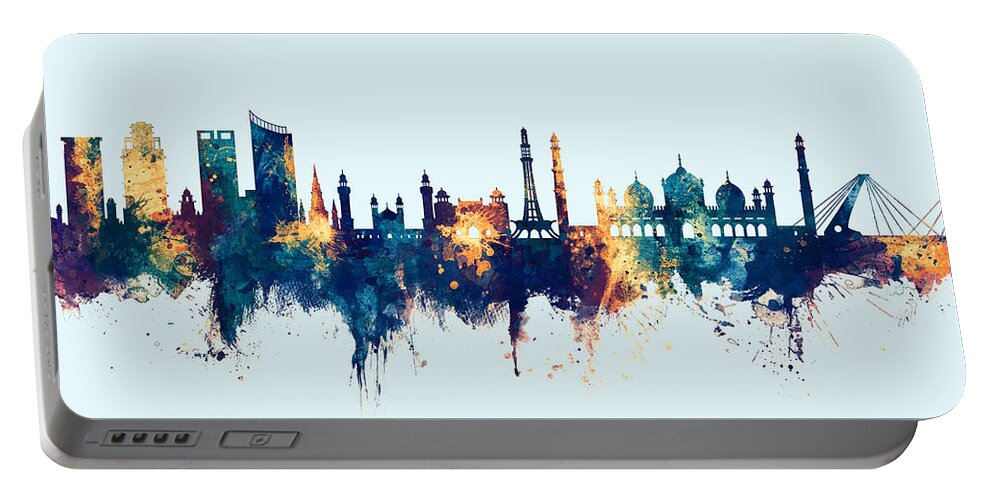 Lahore Portable Battery Charger featuring the digital art Lahore Pakistan Skyline #4 by Michael Tompsett