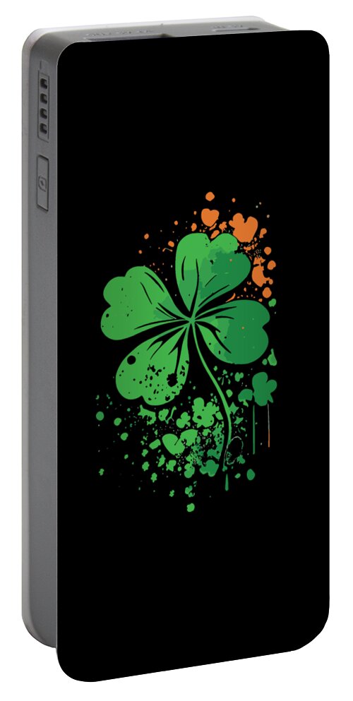 Cool Portable Battery Charger featuring the digital art 4 Leaf Clover St Patricks Day Paint Splatter by Flippin Sweet Gear
