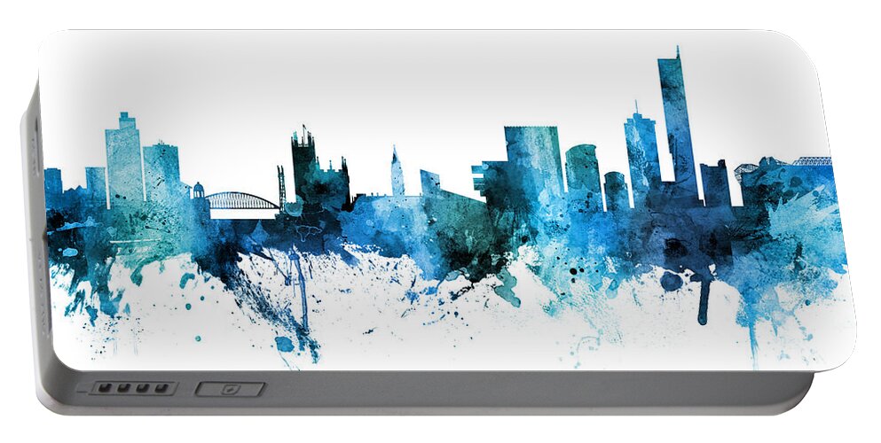 Manchester Portable Battery Charger featuring the digital art Manchester England Skyline #40 by Michael Tompsett