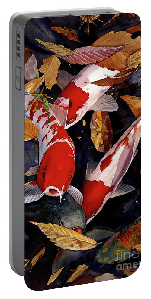 Portable Battery Charger featuring the painting #417 Koi and Leaves #417 by William Lum